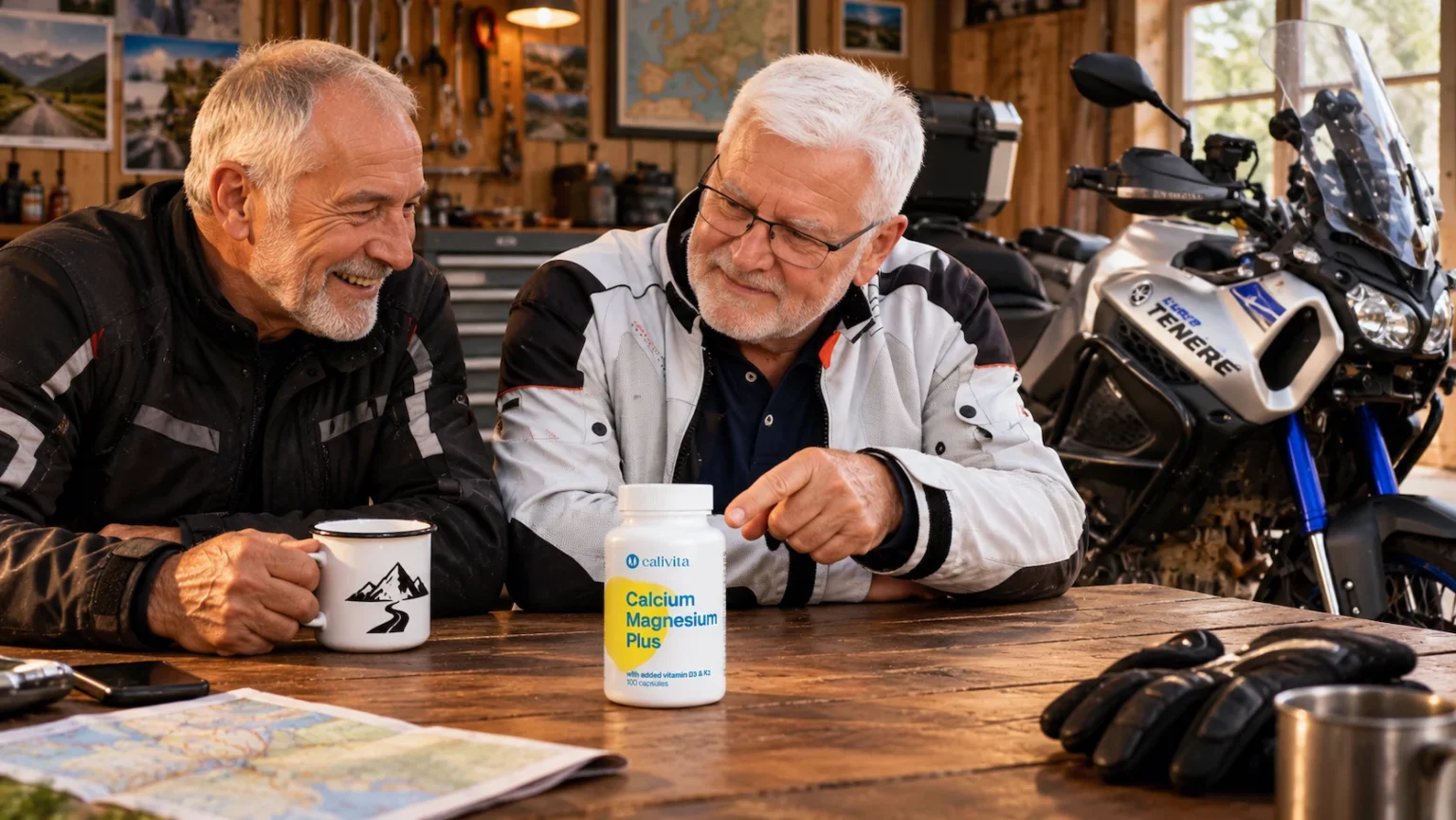 Motorkáři v garáži s Calcium Magmezium Plus