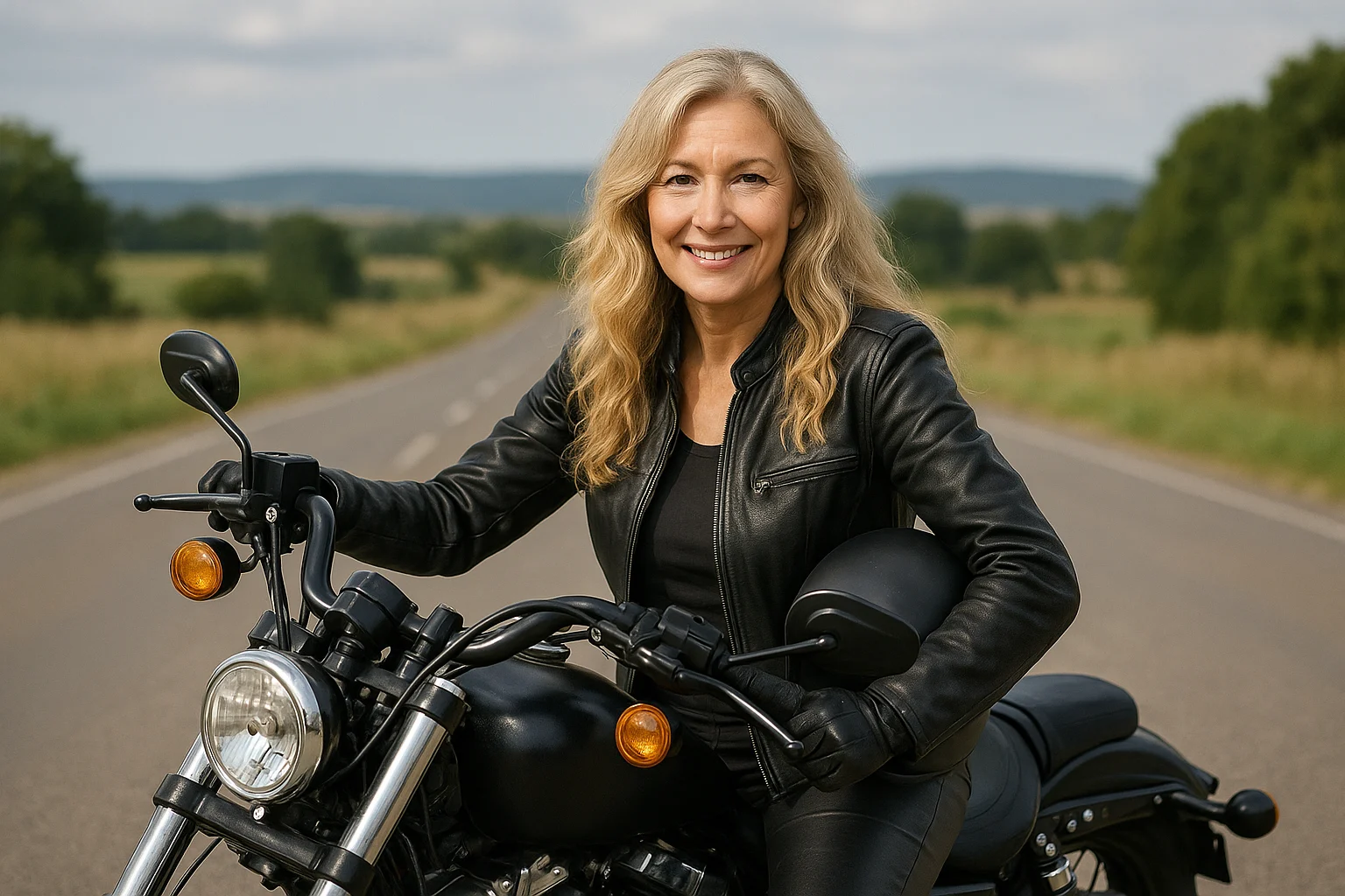 Motorkářka s blond vlasy