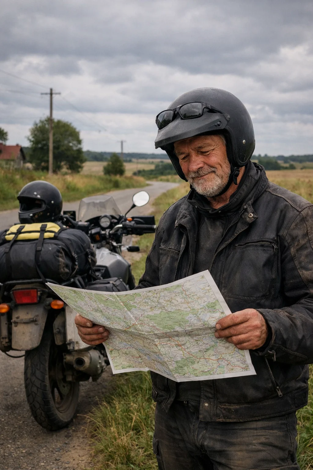 usmivajici se motorkar s mapou